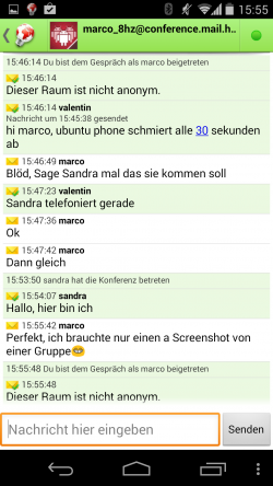 So sieht ein XMPP Gruppenchat mit der Xabber App auf Android aus