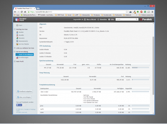 Plesk-Serverinformationen