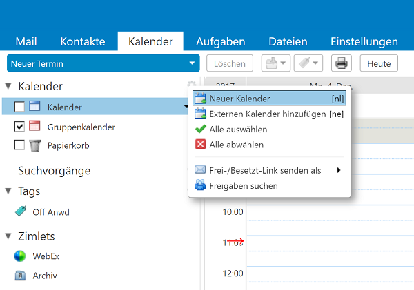 Zimbra-Kalender Ansicht