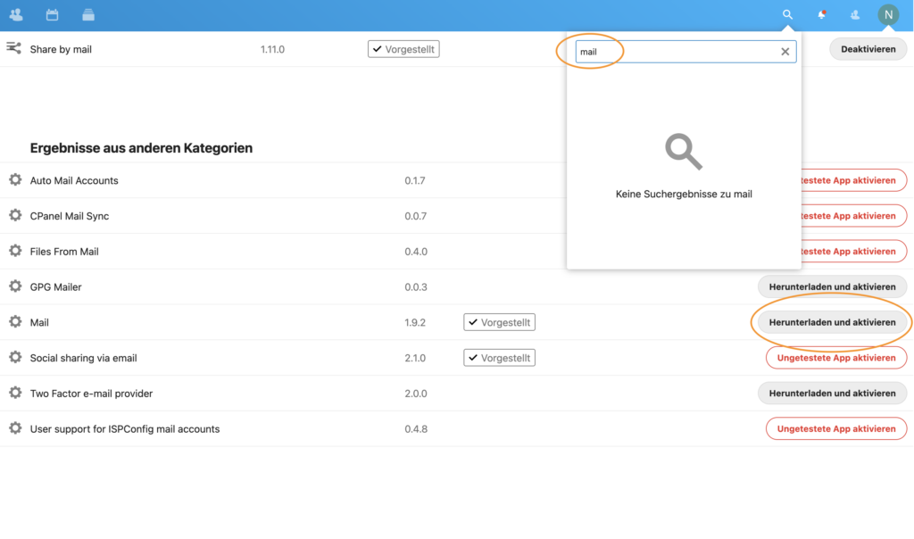 Nextcloud Mail App aktivieren