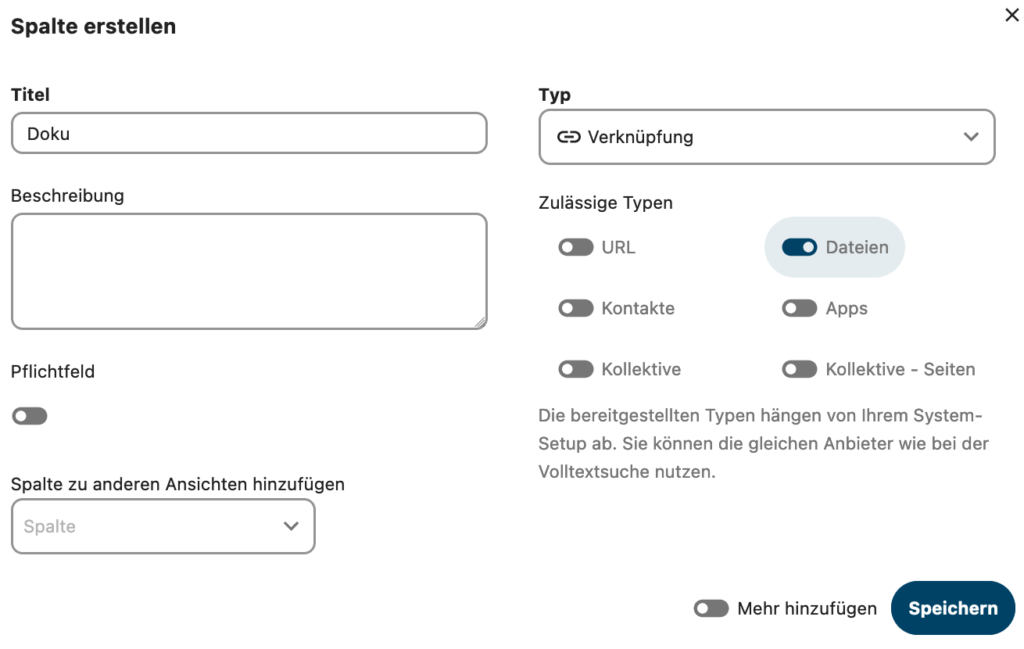 nextcloud tabellen verknüpfung