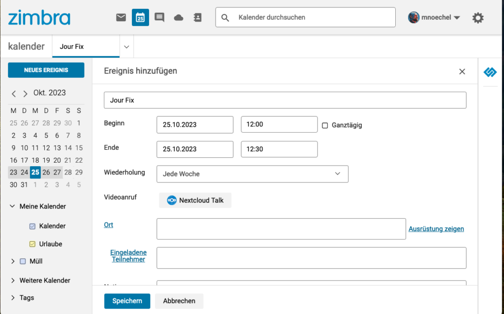 Nextcloud Talk Integration in Zimbra